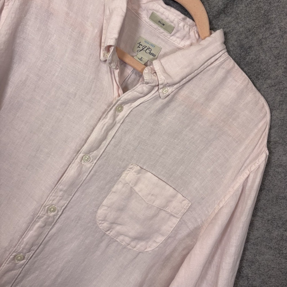 J‎ Crew Baird McNutt Irish Linen Shirt Mens Sz L Pink Slim Fit Pocket